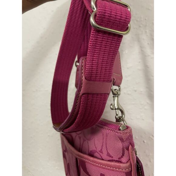 Vintage Y2K 90s Coach Signature Small Leather Crossbody Shoulder Bag Canvas Pink - Picture 8 of 14